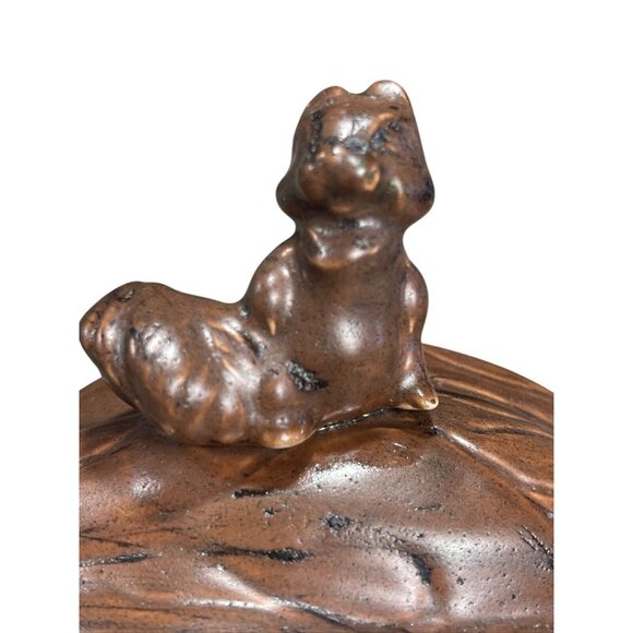 Vintage Style Squirrel Walnut Nut Bowl Ceramic Acorn Lidded Bowl Retro Singned - Picture 9 of 11
